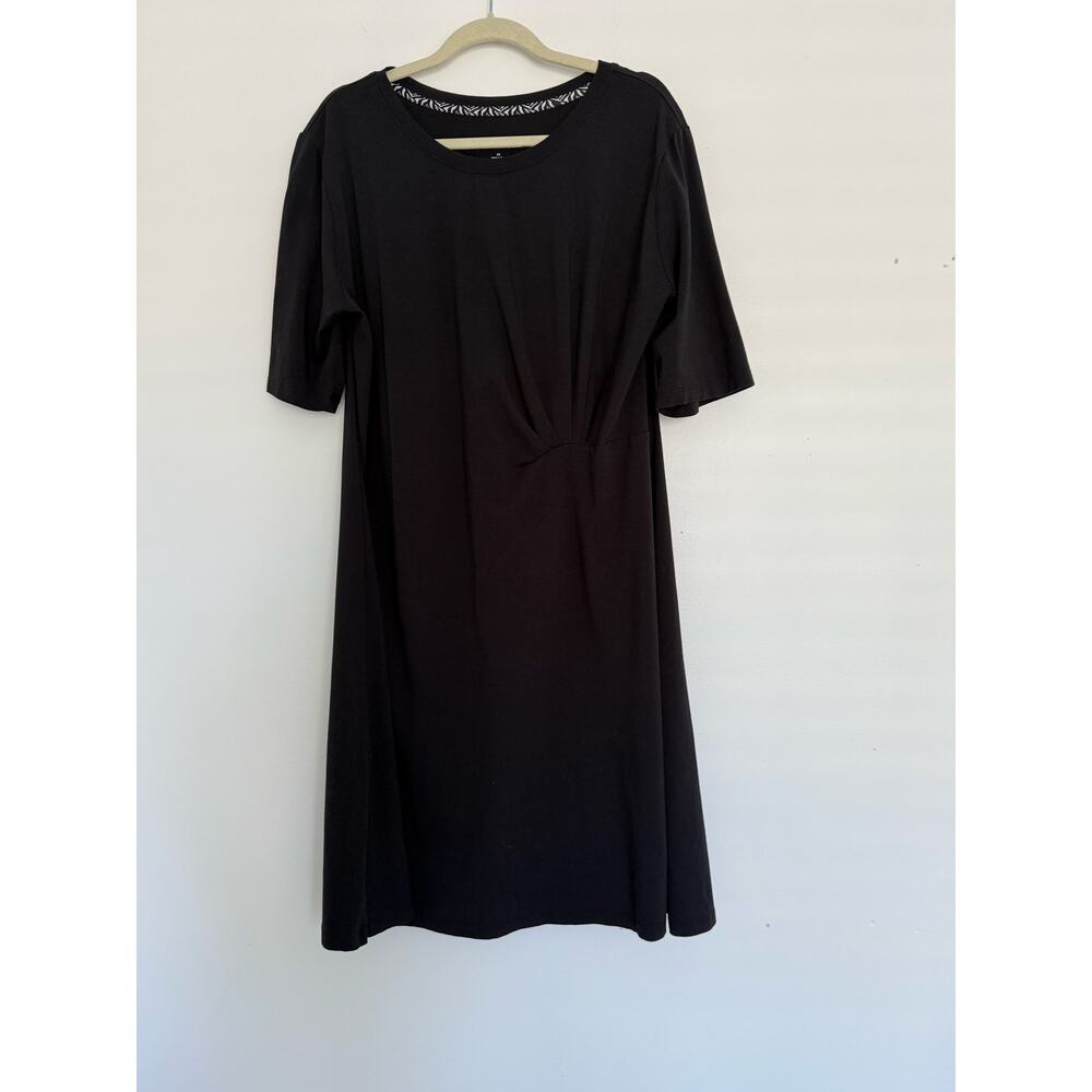 Soft Surroundings Signy Midi Dress Black 2X Waist Rouching Short Sleeves Comfort